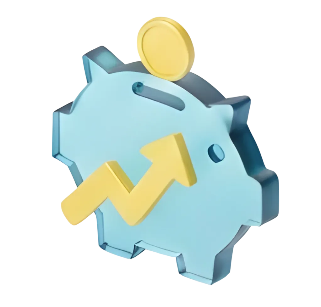 A piggy bank with a rising arrow
